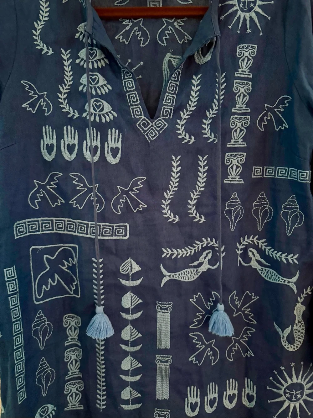 Johnny Was Women’s Navy Blue Embroidered Hippy Boho Tunic Linen Dress Size S